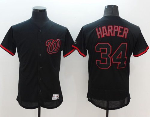 Nationals #34 Bryce Harper Black Fashion Flexbase Authentic Collection Stitched MLB Jersey